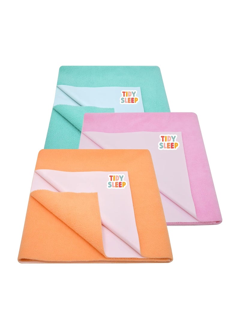 Tidy Sleep Instadry AntiPiling Fleece Extra Absorbent Quick Dry Sheet for New Born Babies Cotton Bed Protector Mattress Pack of 3 SGreenPinkPeach Small 70x50 cm