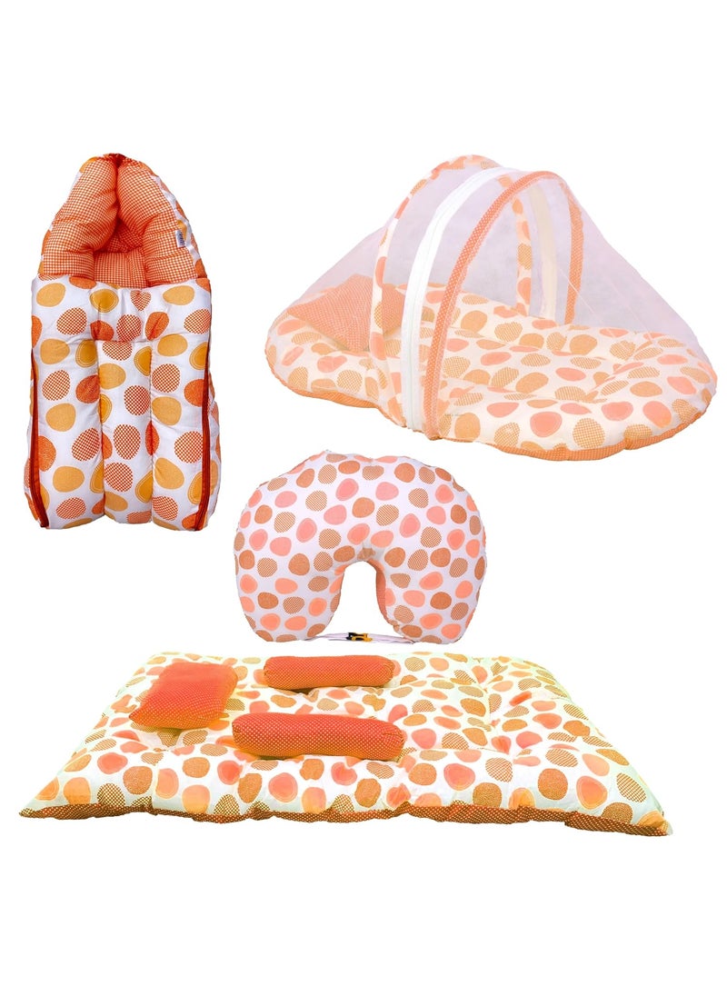 Kids Charm Ovally 4 PCS Combo Set 3 in 1 Babys Carry Bed5 in 1 Babys Feeding Pillow with Safety Belt2 in 1 Babys Cotton with Mosquito Net2 in 1 Babys Sleeping Bed for 48 Months Grey