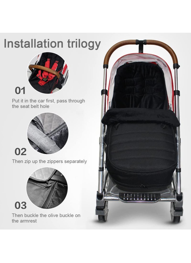 Universal Baby Pushchair Footmuffs and Sleeping Bag, Winter Warm Cozy Toes for Stroller and Buggy, Thermo Fleece Waterproof Design, Extra Long for Infants and Toddlers in Black