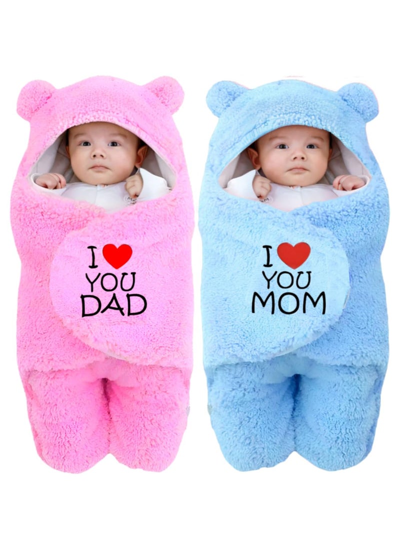 First Kick New Born Combo Pack of Baby Blanket Hooded Embroided Wearable Wrapper Baby Sleeping Bag06 Months L 27 x B 13 Inches Pack of 2 Pcs