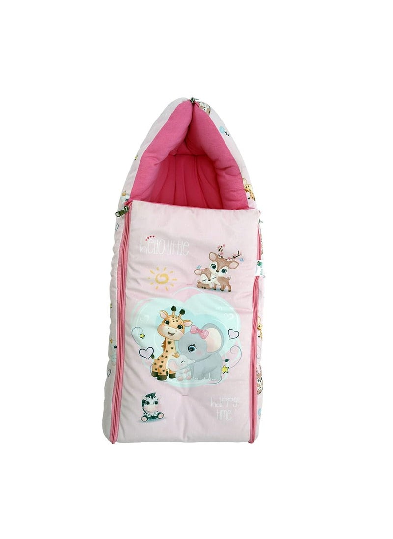 Baby Moo Animal Kingdom Premium Carry Nest Velvet with Hosiery Lining Sleeping Bag Pink