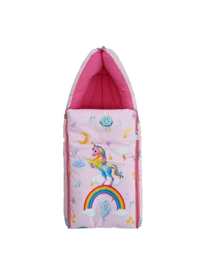 Baby Moo Unicorn Premium Carry Nest Velvet with Hosiery Lining Sleeping Bag Pink
