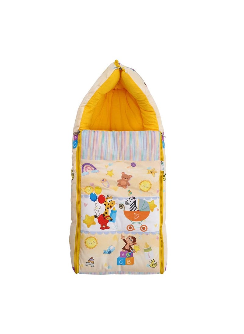 Baby Moo Zebra in Pram Premium Carry Nest Velvet with Hosiery Lining Sleeping Bag Yellow
