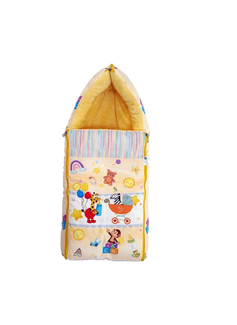 BabyMoo Zebra in Pram Premium Carry Nest Velvet with Fur Lining Sleeping Bag Yellow