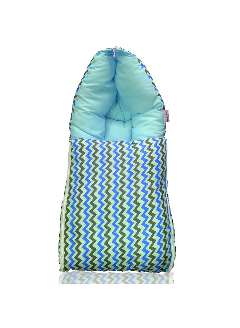 Kids Charm MiniZigzag 3 in 1 Babys Cotton Bed Cum Carry Bed Printed Baby Sleeping BagBaby BedInfant Portable for Unisex Easily Portable Light Weight to Carry for New Born 04 Months Old Blue