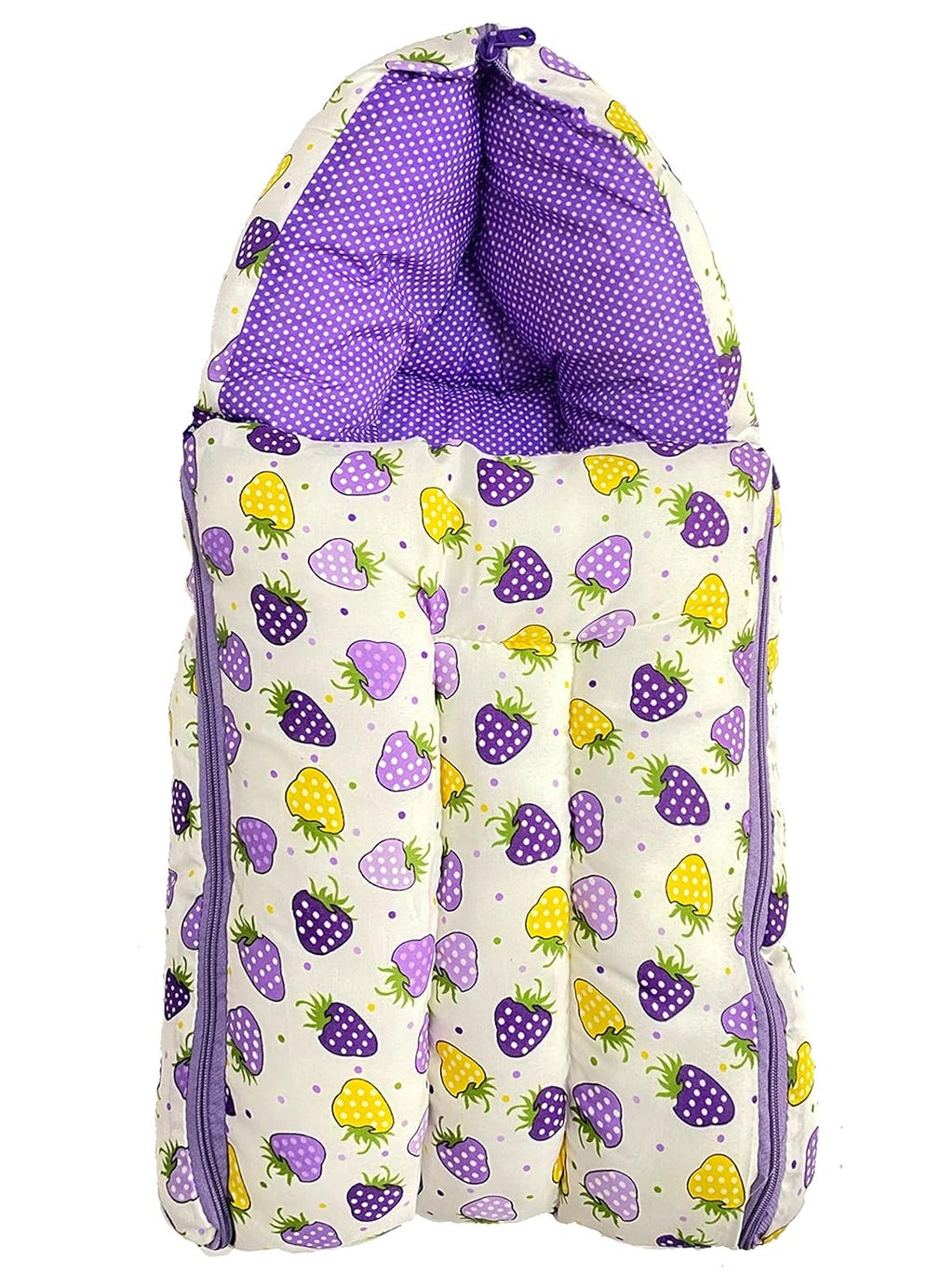 Kids Charm 3 in 1 Babys Strawberry Cotton Bed Cum Carry Bed Printed Baby Sleeping BagBaby BedInfant Portable BassinetNest for CoSleeping Unisex Baby Bedding for New Born 08 Months Old Violet
