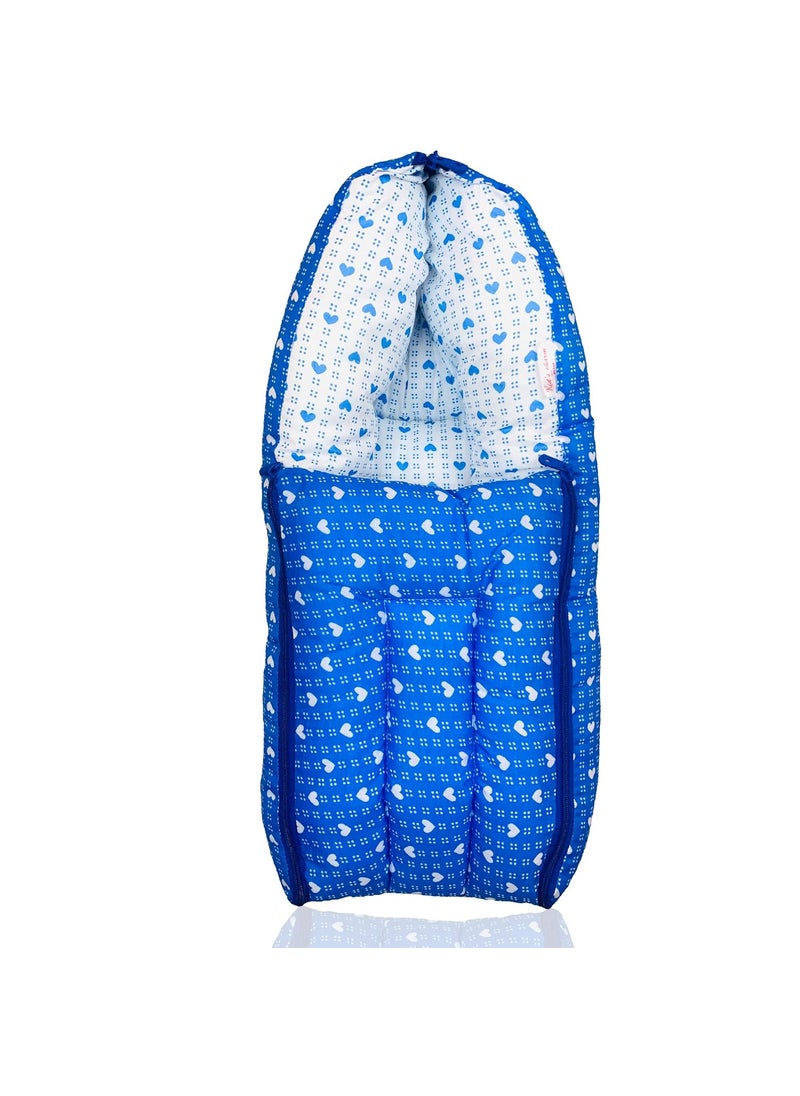 Kids Charm DottedHeart Mega 3 in 1 Babys Cotton Bed Cum Carry Bed Printed Baby Sleeping BagBaby BedInfant Portable for Unisex Easily Portable Light Weight Carry for New Born 48 Months OldBlue