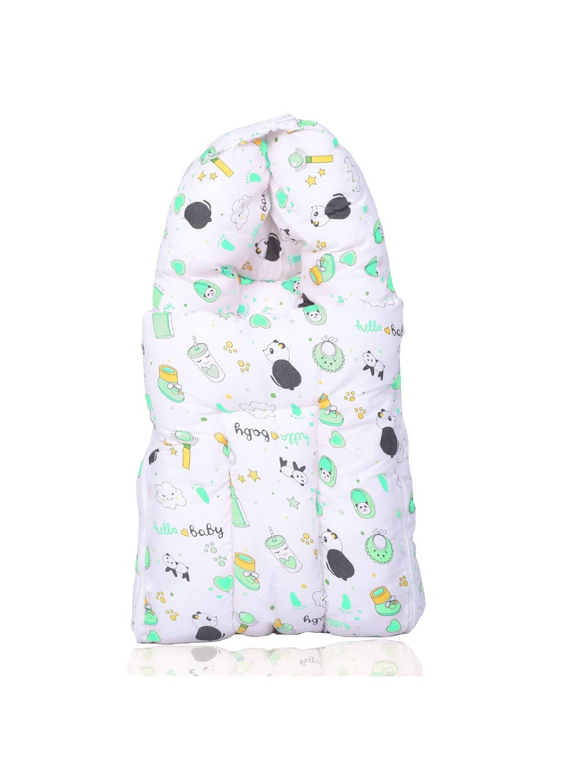 Kids Charm Panda Mega 3 in 1 Babys Cotton Bed Cum Carry Bed Printed Baby Sleeping BagBaby BedInfant Portable for Unisex Easily Portable Light Weight Carry for New Born 48 Months Old Green