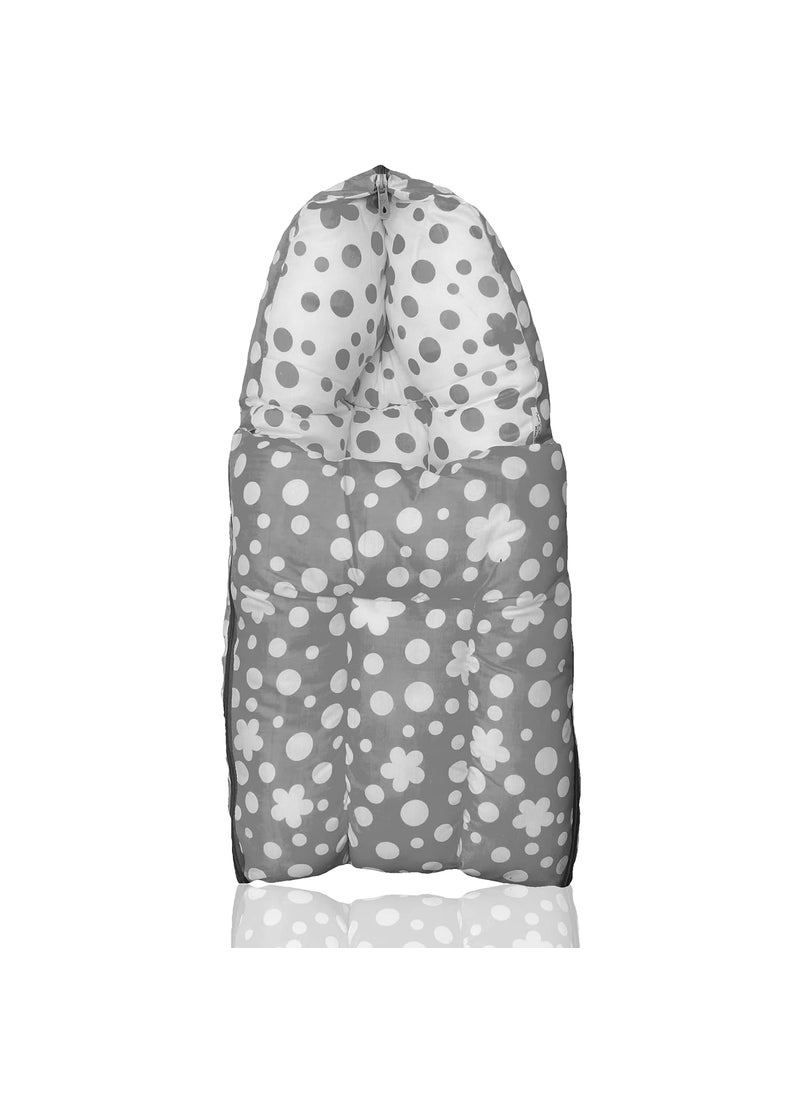 Kids Charm Clover Mega 3 in 1 Babys Cotton Bed Cum Carry Bed Printed Baby Sleeping BagBaby BedInfant Portable for Unisex Easily Portable Light Weight Carry for New Born 48 Months Old Grey