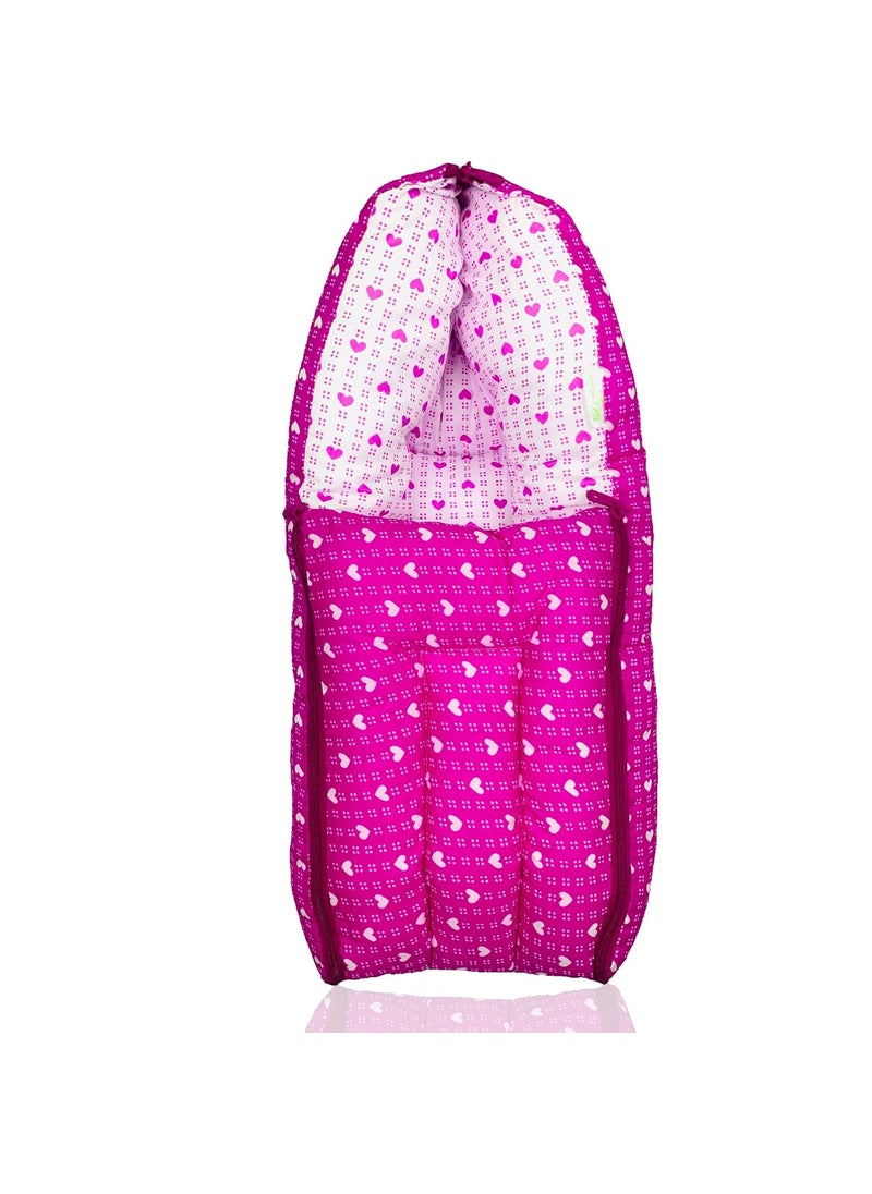 Kids Charm DottedHeart Mega 3 in 1 Babys Cotton Bed Cum Carry Bed Printed Baby Sleeping BagBaby BedInfant Portable for Unisex Easily Portable Light Weight Carry for New Born 48 Months OldPink
