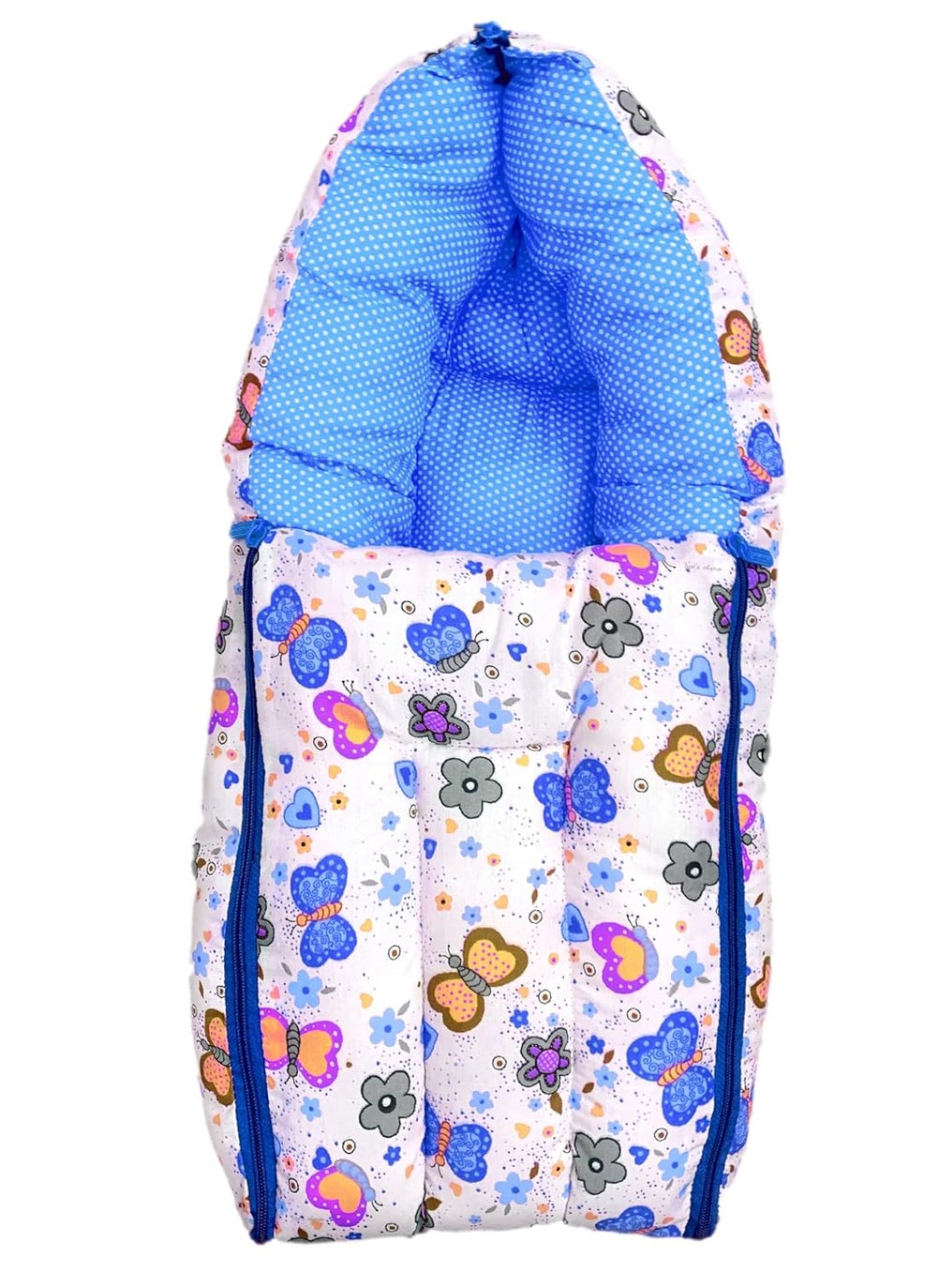 Kids Charm Butterfly Mega 3 in 1 Babys Cotton Bed Cum Carry Bed Printed Baby Sleeping BagBaby BedInfant Portable for Unisex Easily Portable Light Weight Carry for New Born 48 Months Old Blue