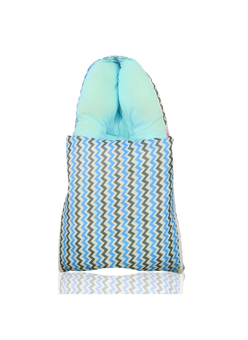 Kids Charm Mega Zigzag 3 in 1 Babys Cotton Bed Cum Carry Bed Printed Baby Sleeping BagBaby BedInfant Portable for Unisex Easily Portable Light Weight Carry for New Born 48 Months Old Blue