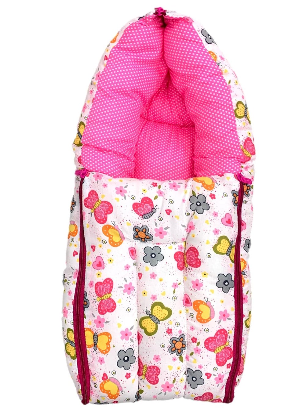 Kids Charm Butterfly Mega 3 in 1 Babys Cotton Bed Cum Carry Bed Printed Baby Sleeping BagBaby BedInfant Portable for Unisex Easily Portable Light Weight Carry for New Born 48 Months Old Pink