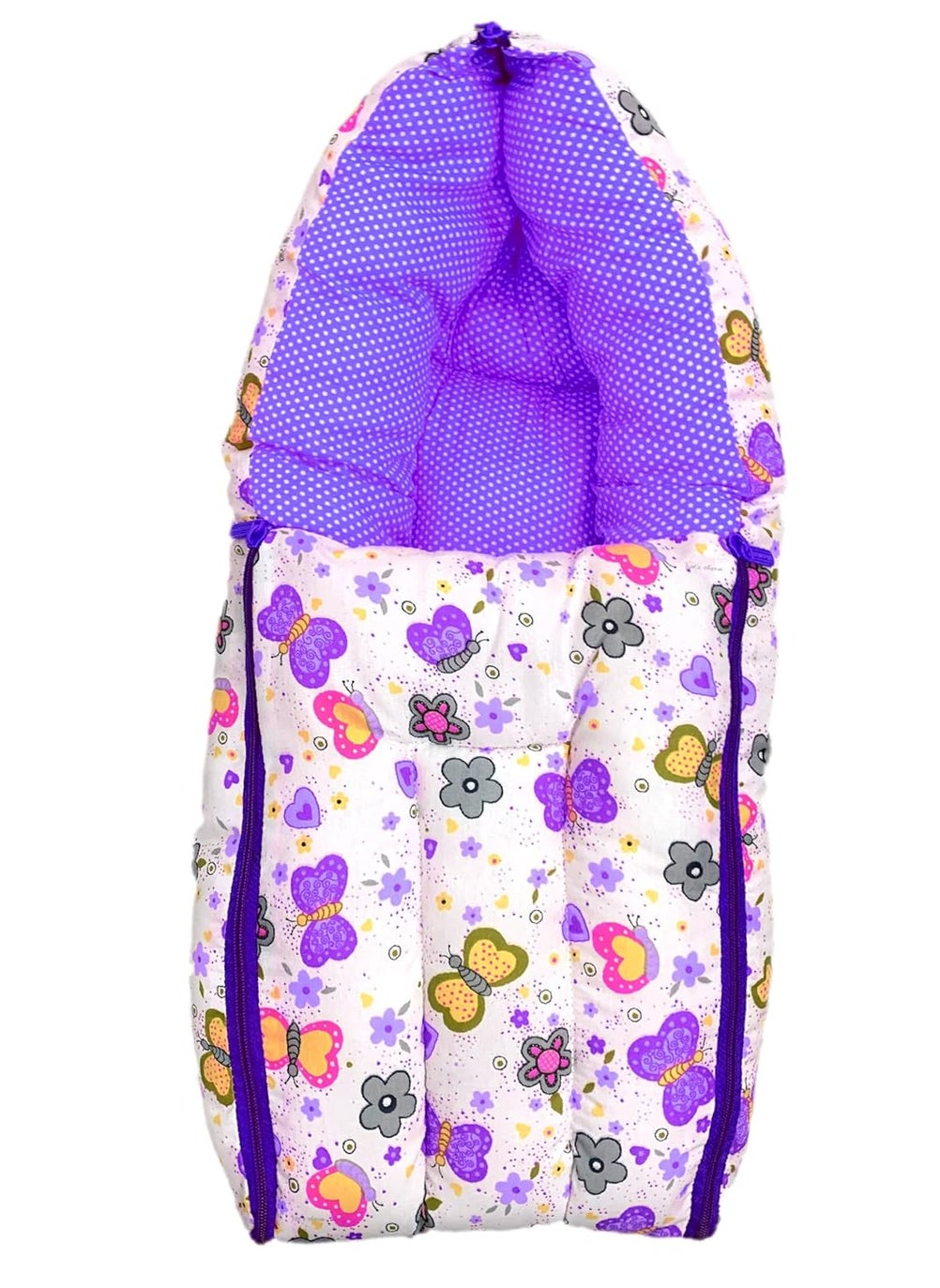 Kids Charm Butterfly Mega 3 in 1 Babys Cotton Bed Cum Carry Bed Printed Baby Sleeping BagBaby BedInfant Portable for Unisex Easily Portable Light Weight Carry for New Born 48 Months Old Violet