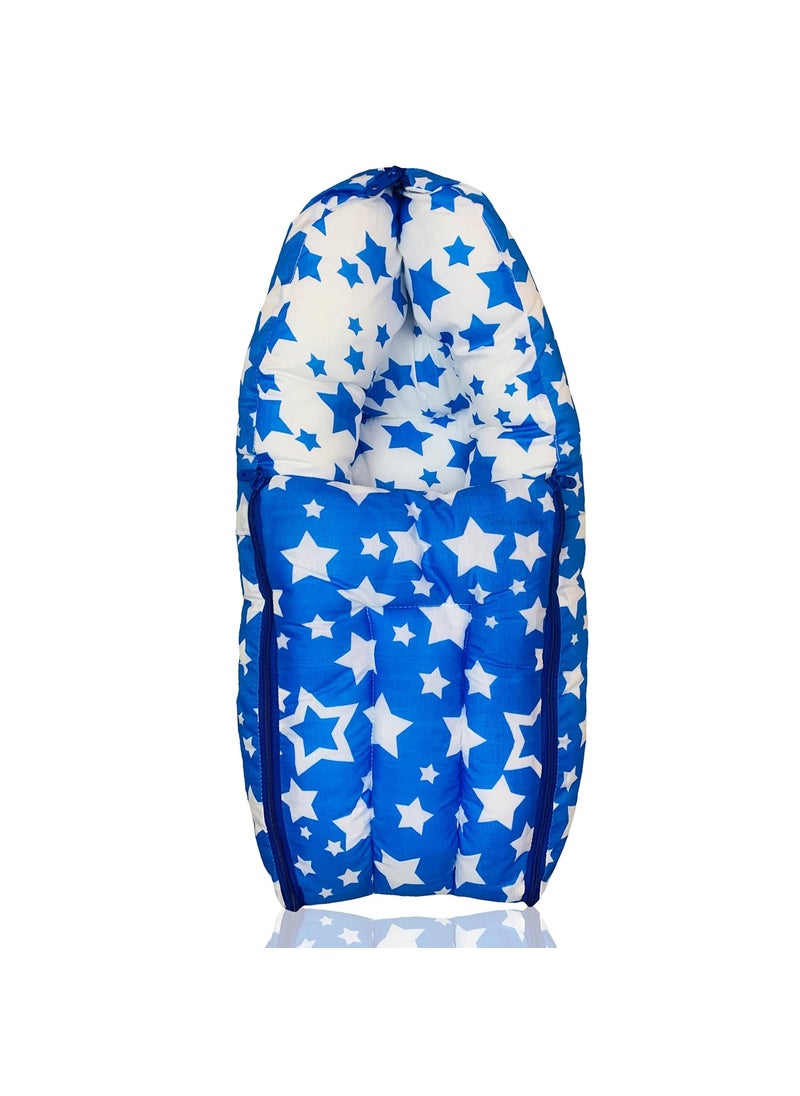 Kids Charm StarMulti Mega 3 in 1 Babys Cotton Bed Cum Carry Bed Printed Baby Sleeping BagBaby BedInfant Portable for Unisex Easily Portable Light Weight Carry for New Born 48 Months Old Blue
