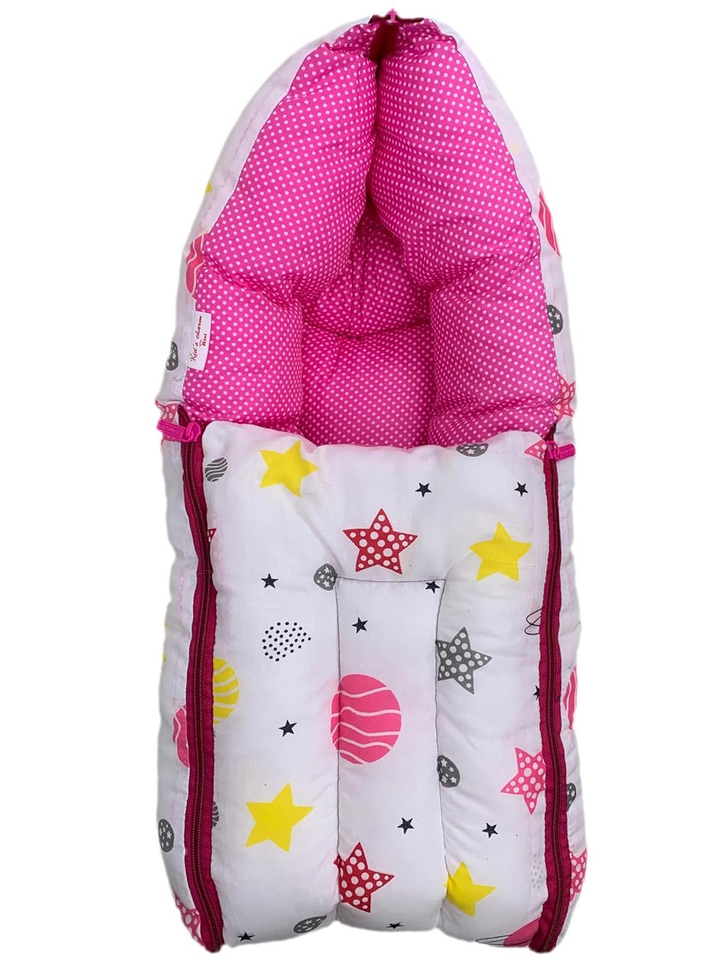 Kids Charm Planet Mega 3 in 1 Babys Cotton Bed Cum Carry Bed Printed Baby Sleeping BagBaby BedInfant Portable for Unisex Easily Portable Light Weight Carry for New Born 48 Months Old Pink