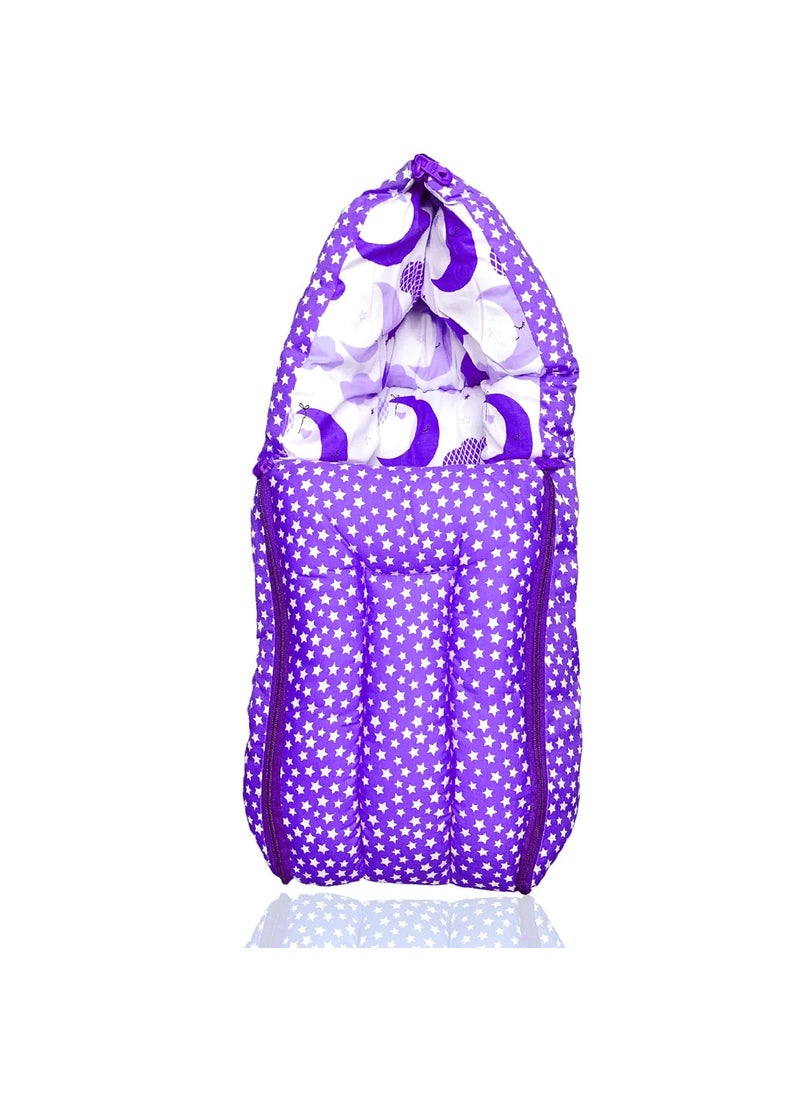 Kids Charm Half Moon Cloud Mega 3 in 1 Babys Cotton Bed Cum Carry Bed Printed Sleeping BagBaby BedInfant Portable for Unisex Easily Portable Light Weight Carry for New Born 48 Months OldViolet