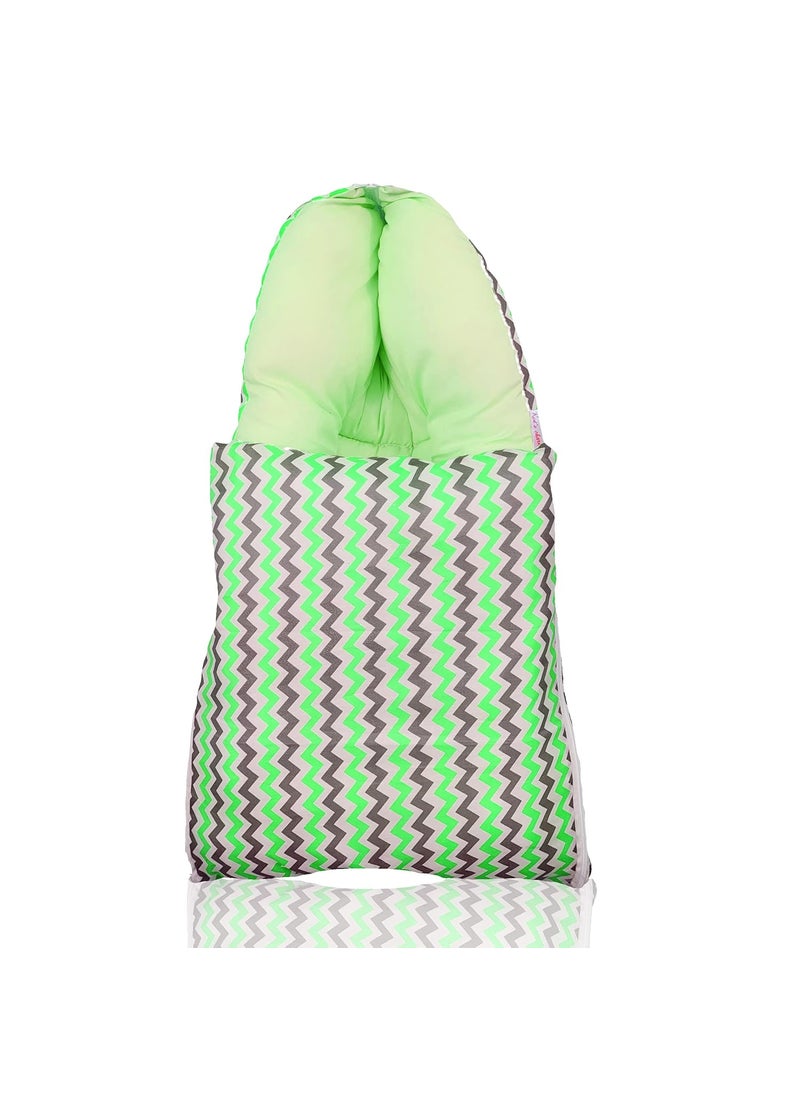 Kids Charm Mega Zigzag 3 in 1 Babys Cotton Bed Cum Carry Bed Printed Baby Sleeping BagBaby BedInfant Portable for Unisex Easily Portable Light Weight Carry for New Born 48 Months Old Green