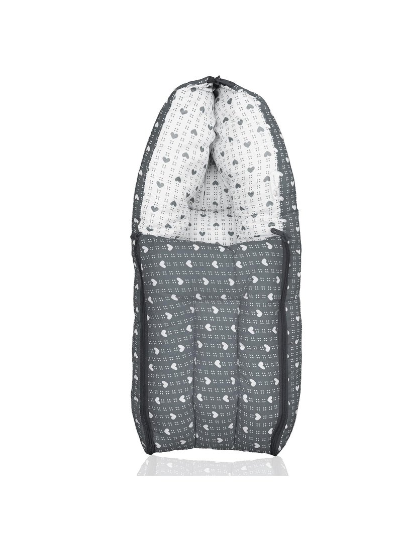 Kids Charm DottedHeart Mega 3 in 1 Babys Cotton Bed Cum Carry Bed Printed Baby Sleeping BagBaby BedInfant Portable for Unisex Easily Portable Light Weight Carry for New Born 48 Months OldGrey
