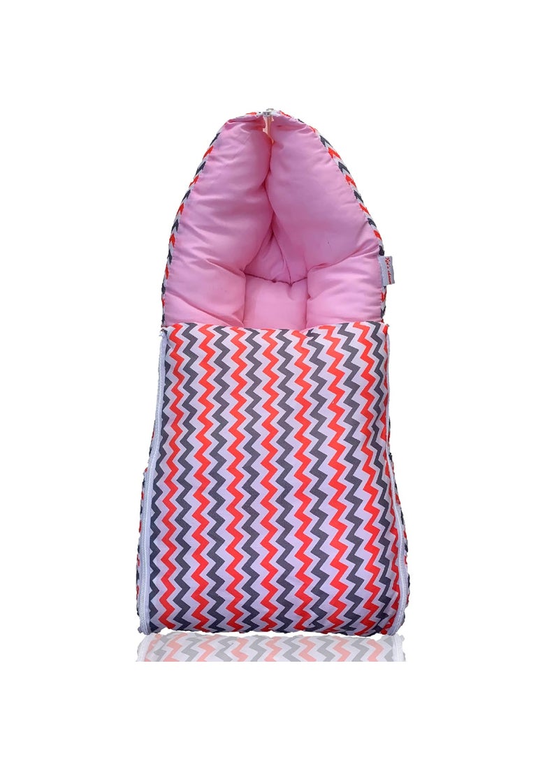 Kids Charm MegaZigzag 3 in 1 Babys Cotton Bed Cum Carry Bed Printed Baby Sleeping BagBaby BedInfant Portable for Unisex Easily Portable Light Weight to Carry for New Born 48 Months Old Pink