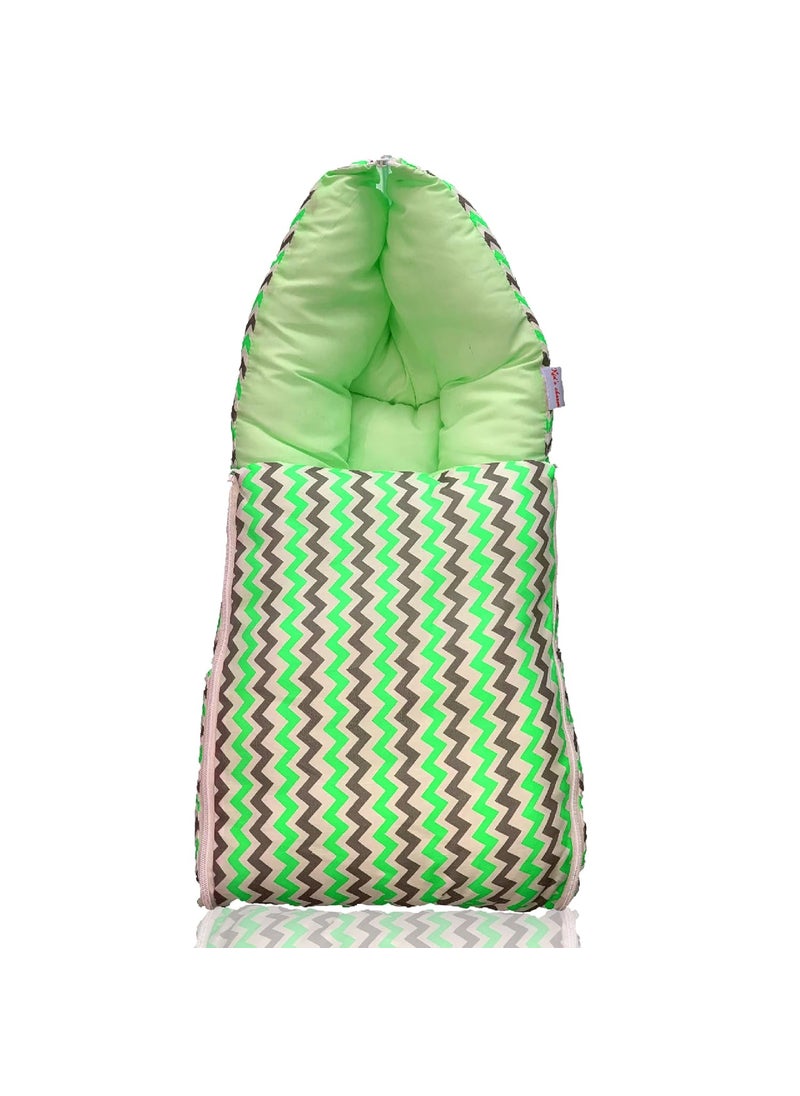 Kids Charm MegaZigzag 3 in 1 Babys Cotton Bed Cum Carry Bed Printed Baby Sleeping BagBaby BedInfant Portable for Unisex Easily Portable Light Weight to Carry for New Born 48 Months Old Green