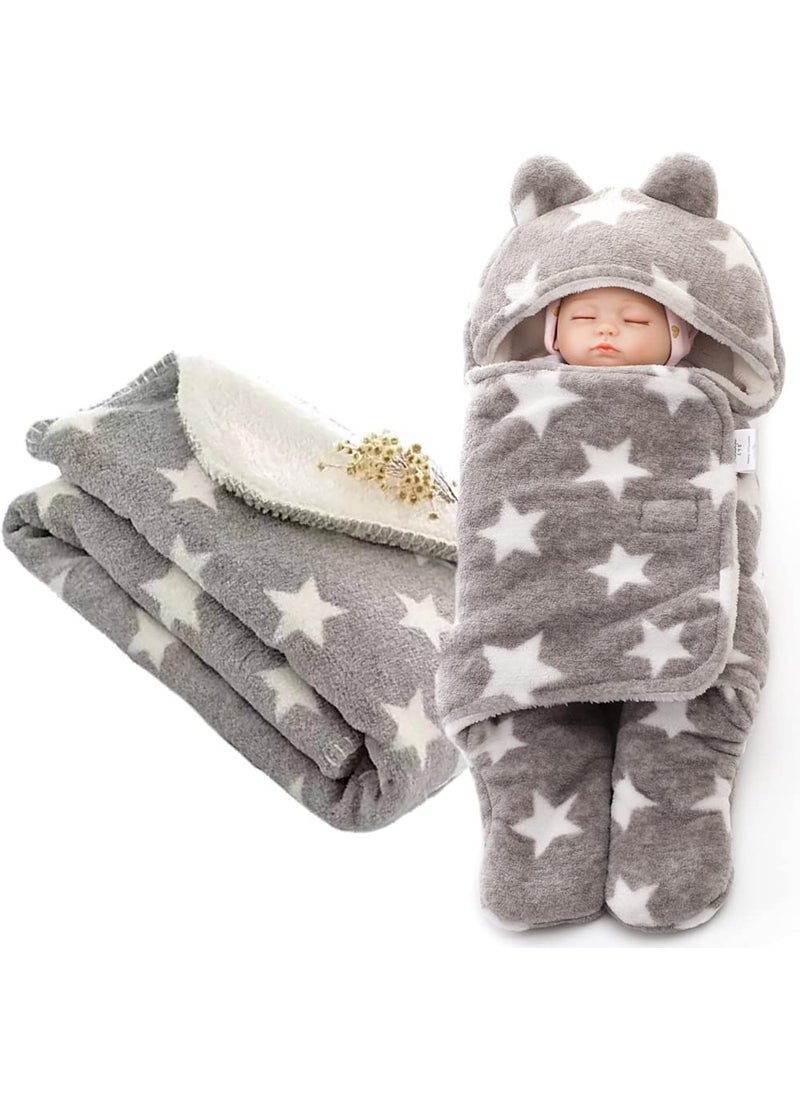 First Kick Cotton Baby Blankets New Born Combo Pack of Wearable Blanket And Star Wrapper For Baby Boys And Baby Girls Pack of 2 Lightweight Grey