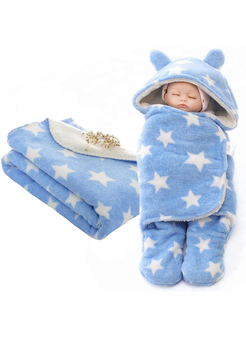 First Kick Baby Blankets New Born Combo Pack of Wearable Blanket and Star Wrapper Durable Cotton for Baby Boys and Baby Girls Pack of 2 Stars Blue
