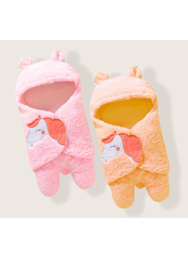 First Kick Baby Blankets Newborn Combo Pack of Super Soft Baby Wrapper Durable Fleece Polyester Cum Baby Sleeping Bag for Baby Boys Baby Girls Babies 76cm x 70cm 06 Months Pack of 2 Pink Peach