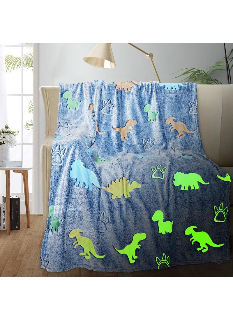 TEHALK Personalized Baby Blankets for Boys Dinosaur Blanket for Boys Glow in The Dark Blanket for Kids Kids Blanket for Boys Toddler Blanket for Boys Soft Fleece Blanket Throw 60
