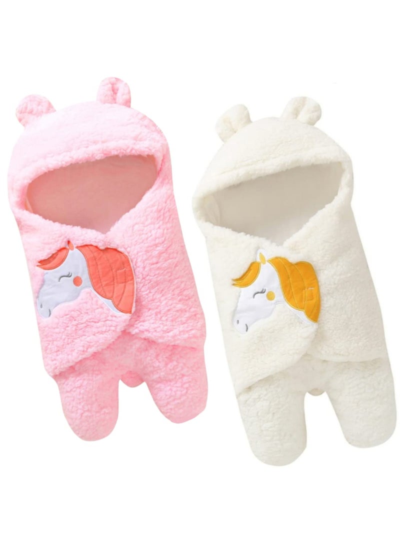 First Kick Baby Blankets Newborn Combo Pack of Super Soft Baby Wrapper Durable Fleece Polyester Cum Baby Sleeping Bag for Baby Boys Baby Girls Babies 76cm x 70cm 06 Months Pack of 2 White Pink