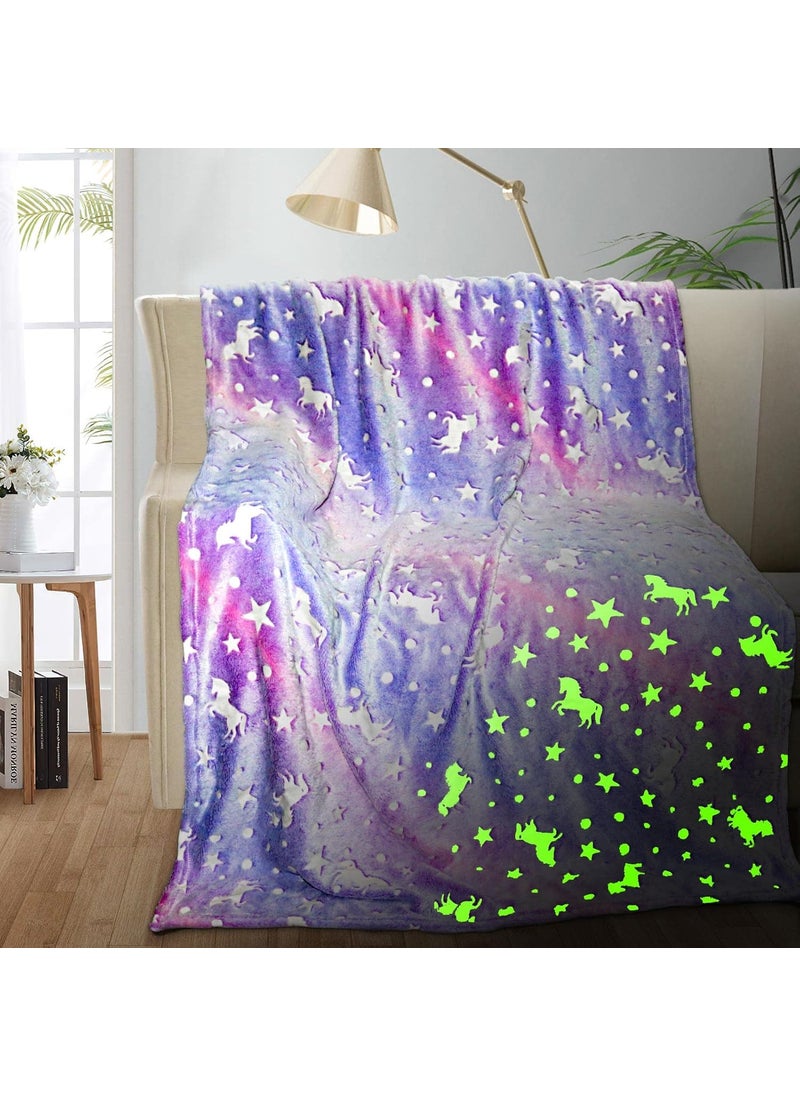 TEHALK Personalized Baby Blanket for Girls Unicorn Gifts Glow in The Dark Kids Toddler Blanket