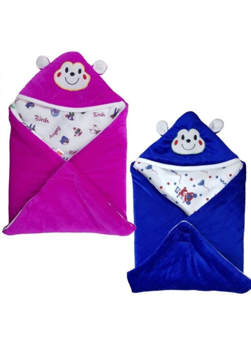 First Kick Babys Fleece Velvet Durable Blankets Multicolour Royal Falsa 66cm x 66cm 06 Months Combo Pack of 2
