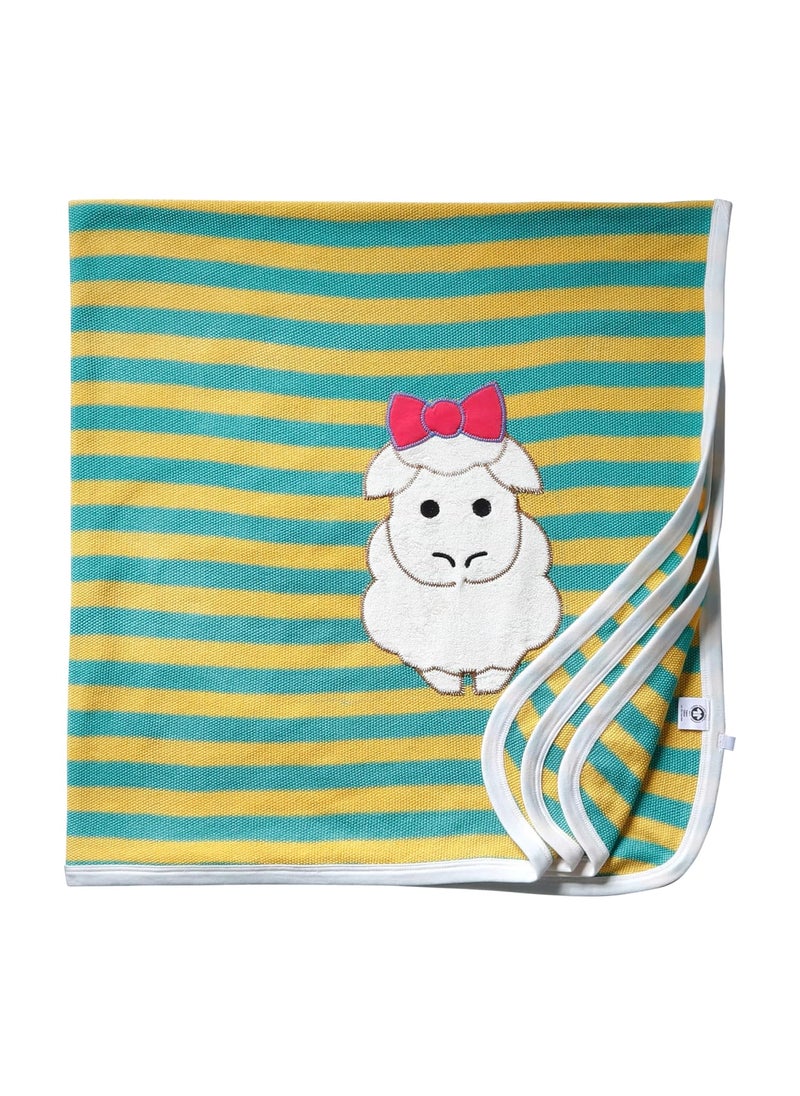 Pranava GOTS Approved 100 Organic Super Soft Cotton Knitted and Embroidered Blanket for New Born Baby and Kids Sheep