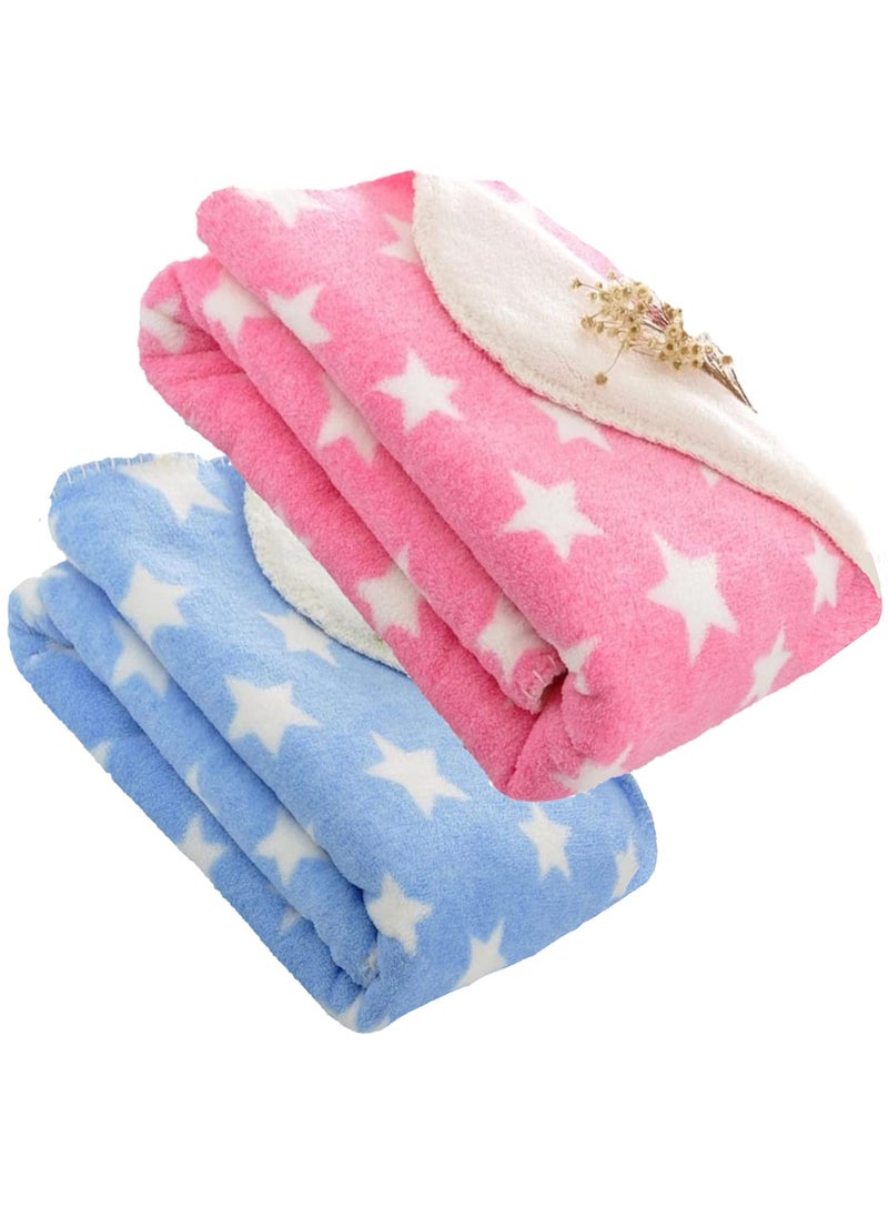 First Kick Baby Blankets New Born Combo Pack of Super Soft Baby Wrapper Durable Fleece Polyester Shawl Cum Baby Blanket for Baby Boys Girls 100cm x 75cm 06 Months Pack of 2 Pink Blue Stars
