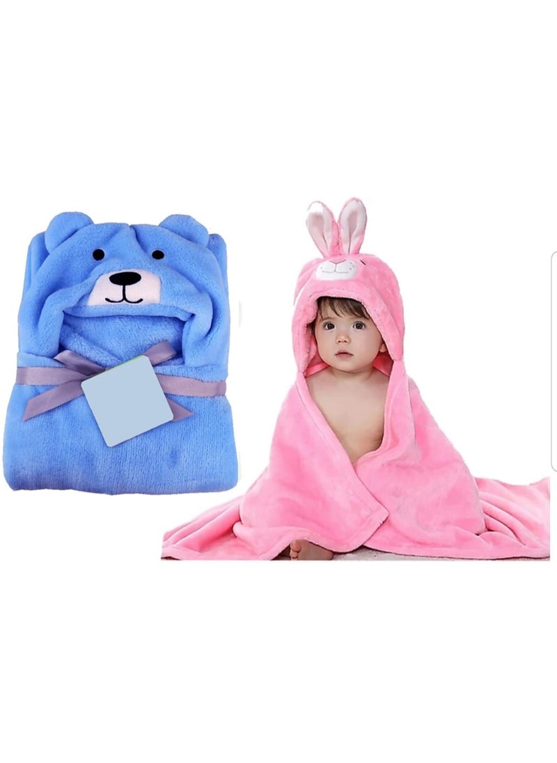 First Kick Baby Blankets Newborn Combo Pack of Super Soft Bathrobe Baby Wrapper Durable Fleece Polyester Cum Baby Bath Towel for Baby Boys Girls 80cm x 80cm 06 Months Pack of 2 Blue Pink