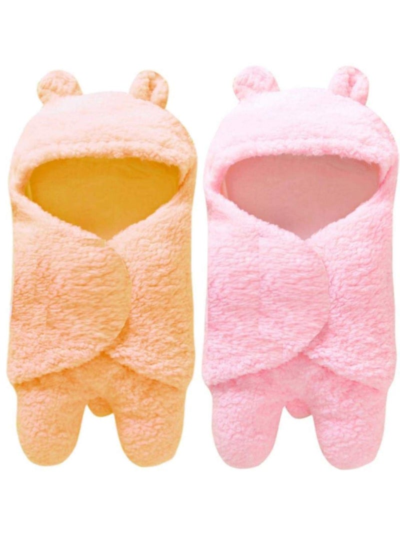 First Kick Baby Blankets New Born Combo Pack of Hooded Supersoft Wearable Wrapper Durable Polyester Cum Baby Sleeping Bag for Babies 70 cm x 76 cm 06 Months Combo of 2 Peach Pink