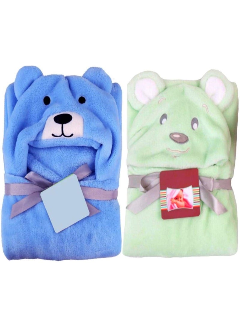 First Kick Baby Blankets Newborn Combo Pack of Super Soft Bathrobe Baby Wrapper Durable Fleece Polyester Cum Baby Bath Towel for Baby Boys Girls 80cm x 80cm 06 Months Pack of 2 Blue Green Dog