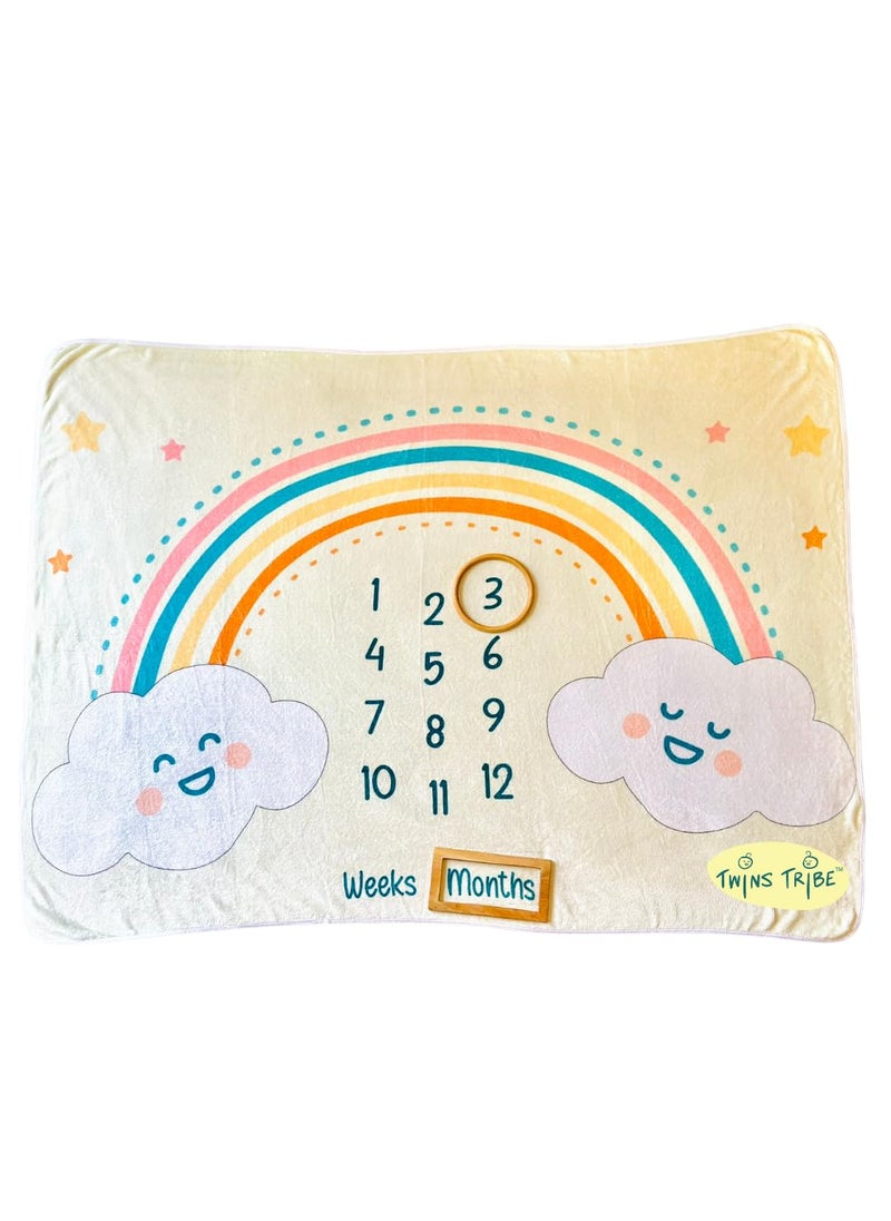 TwinsTribe Milestone Blankets for Twins Rainbow Ride Gift Idea for Newborn Twins Attractive Gift Box Perfect for Capturing Memories