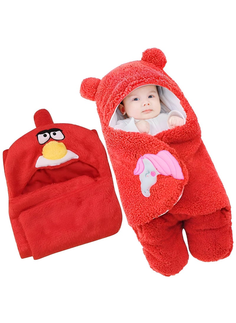 First Kick Baby Blankets New Born Combo Pack Of Hooded Wrapper Durable Fleece Polyester Sleeping Bag And Baby Bath Towel For 06 Months Baby Boys And Baby Girls Pack Of 2 Red Bird Casual Style