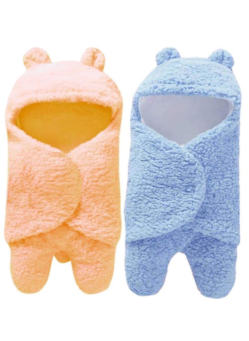 First Kick Baby Blankets New Born Combo Pack of Hooded Supersoft Wearable Wrapper Durable Fleece Polyester Cum Baby Sleeping Bag for Babies 70 cm x 76 cm 06 Months Combo of 2 Blue Peach