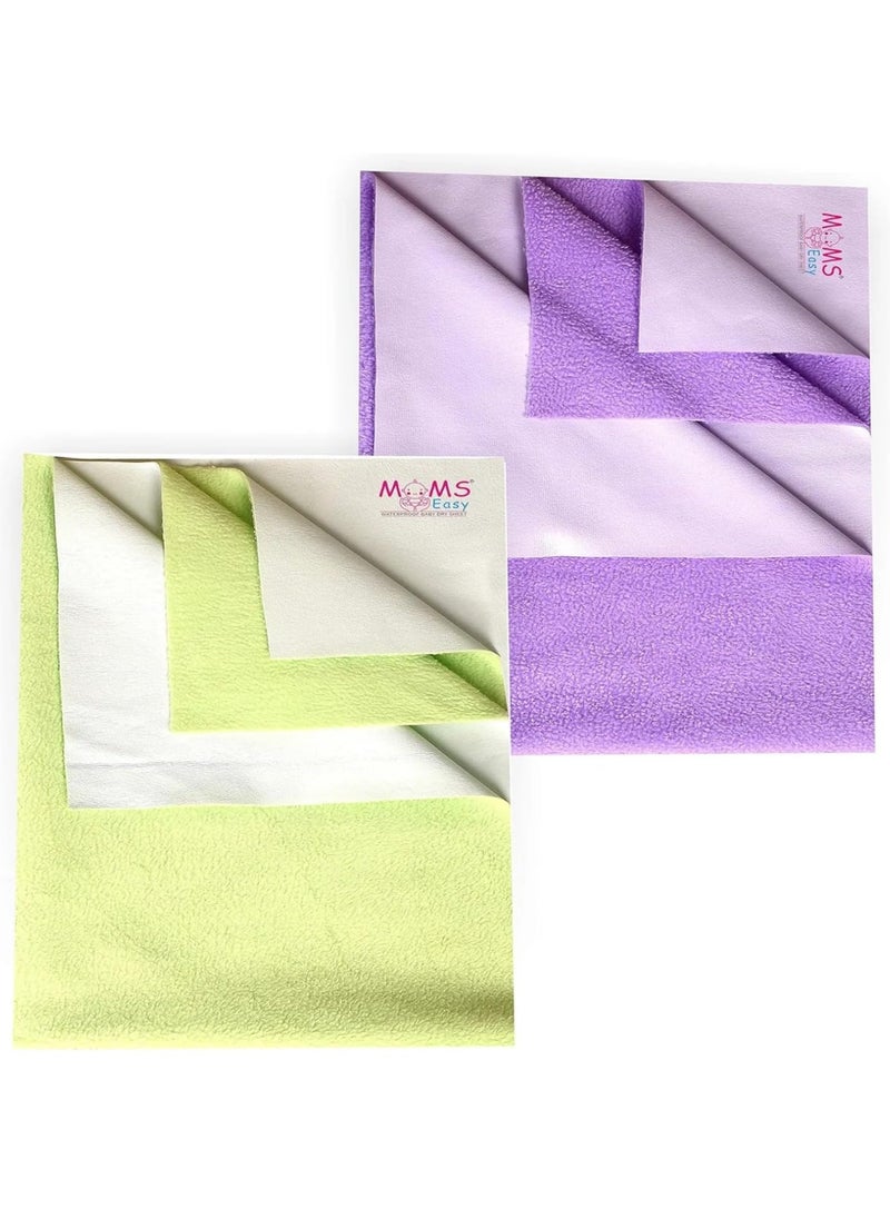 MOMSEASY New Born Baby Dry Sheet Kids Water Proof Sheets Mattress Protector Sheet and Baby Care Products Combo LilacPGreen Large 140x100 cm