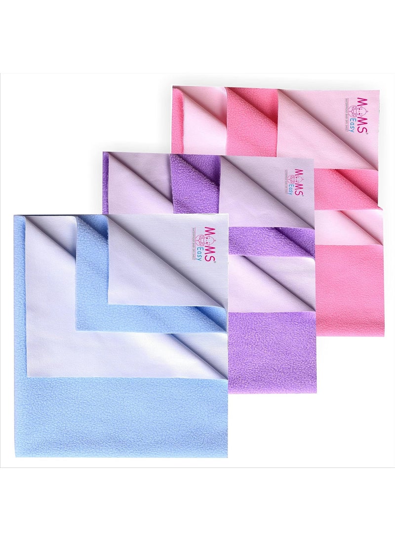 MOMSEASY New Born Baby Child Urine Bed Sheet Dry Baby Bed Protector Dry Sheets for New Born Baby and New Born Care Products ComboSky Blue Lilic Pink Medium 100x70 cm