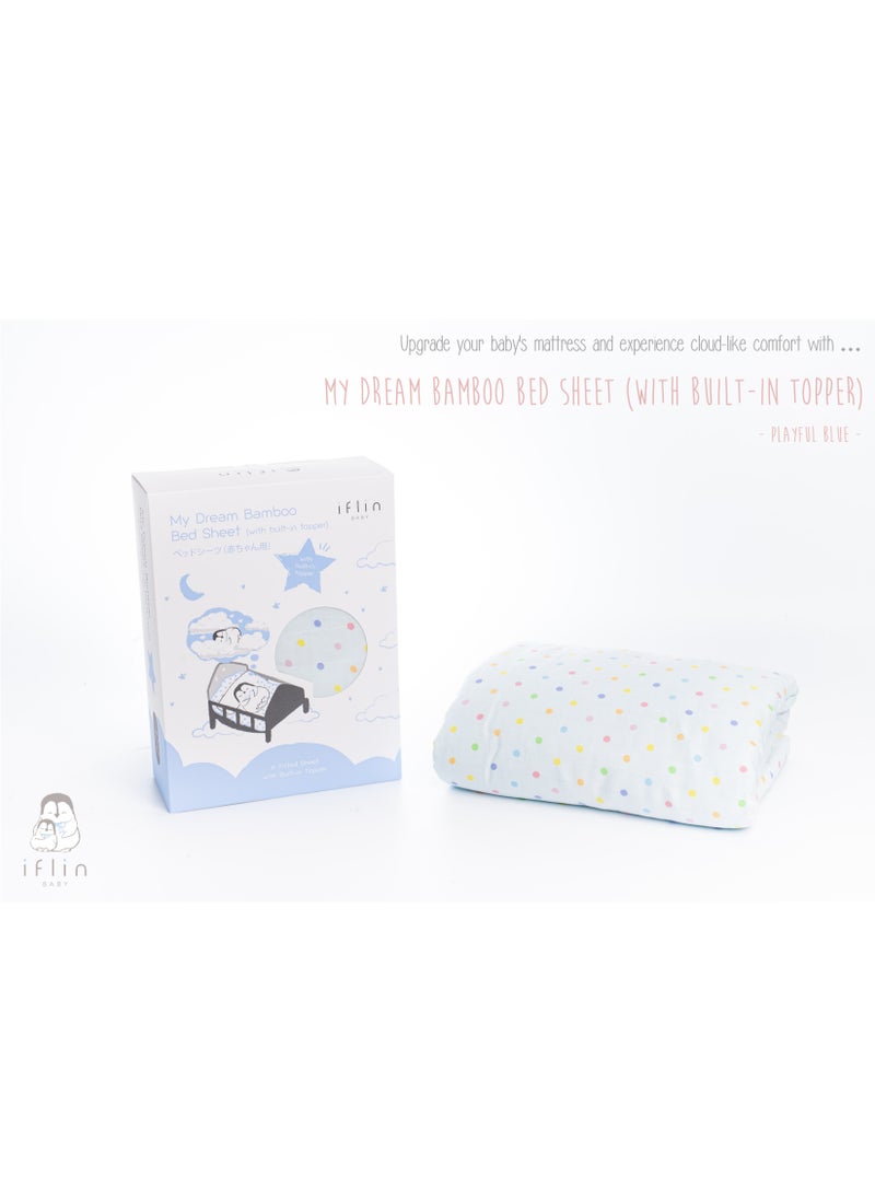 My Dream Bamboo Bed Sheet 70x120cm (with Built-in Topper) - Playful Blue