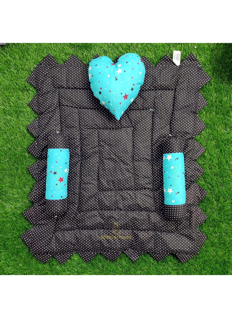 MOTHERHOOD Baby Mattress Bed with Side Support HeartShaped Pillow Luxury Baby Mattress Bed Sleeper Bedding Set Reversible Comfortable for Newborn to Toddlers Sky
