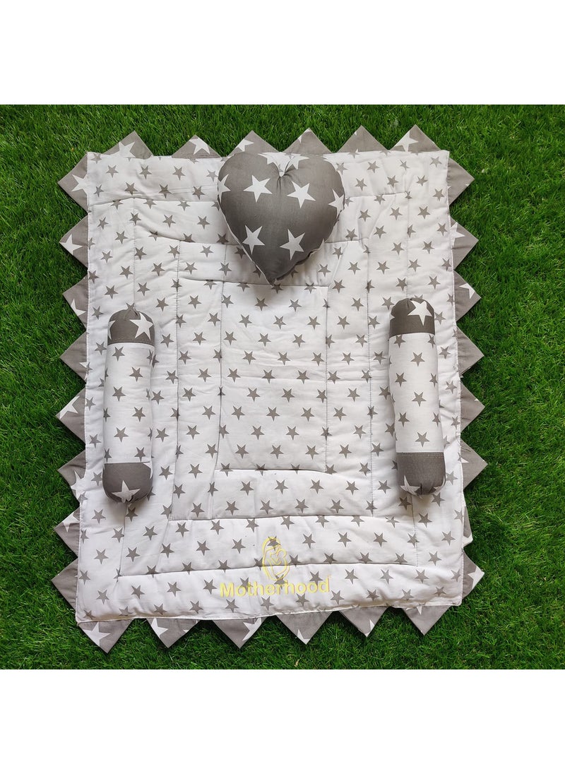 MOTHERHOOD Baby Mattress Bed with Side Support HeartShaped Pillow Luxury Baby Mattress Bed Sleeper Bedding Set coSleeper Reversible Comfortable for Newborn to ToddlersGray