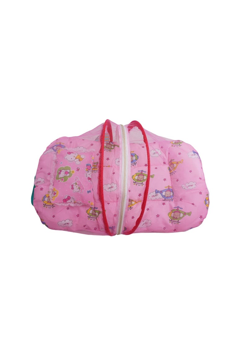 Patiofy Baby Bed with Thick Mattress and Mosquito Net Small Neck Pillow with Zip Closure Baby Bedding for New Born Baby Sleeping Bed Pink