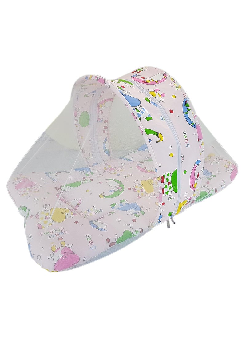 Amardeep and Co Toddler Mattress with Mosquito and Insect Protection Net 70 40 cms Cow Pink
