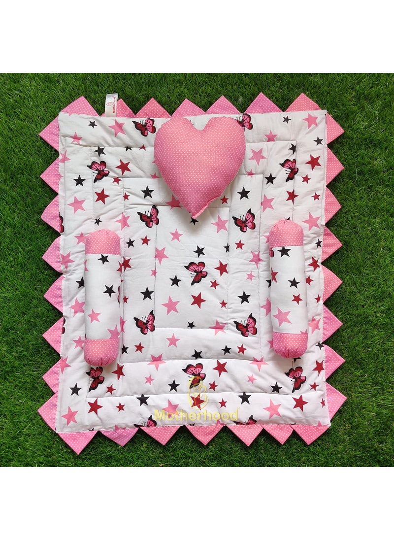 MOTHERHOOD Baby Mattress Bed with Side Support HeartShaped Pillow Luxury Baby Mattress Bed Sleeper Bedding Set coSleeper Reversible Comfortable for Newborn to Toddlers Pink