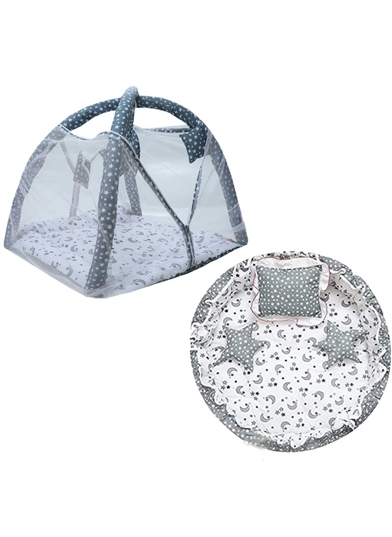 Infantbond New Born Baby Bedding Play Gym Mattress with Net Babby Nest Bed 06 Months Pack of 5 Grey Moon