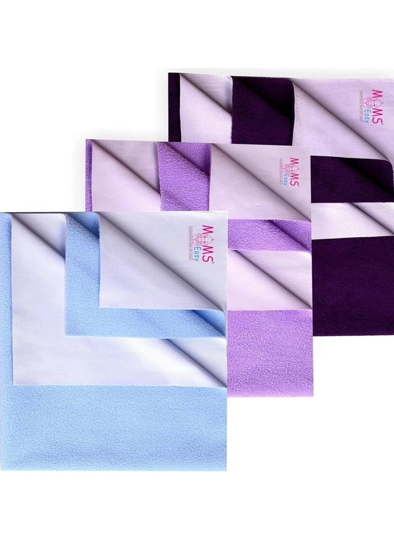 MOMSEASY New Born Baby Water Proof Bed Protector Bed Protector Drysheet Waterproof Baby Waterproof Mat and Products for New Born Baby Combo SBlue Lilac Plum Large 140x100 cm